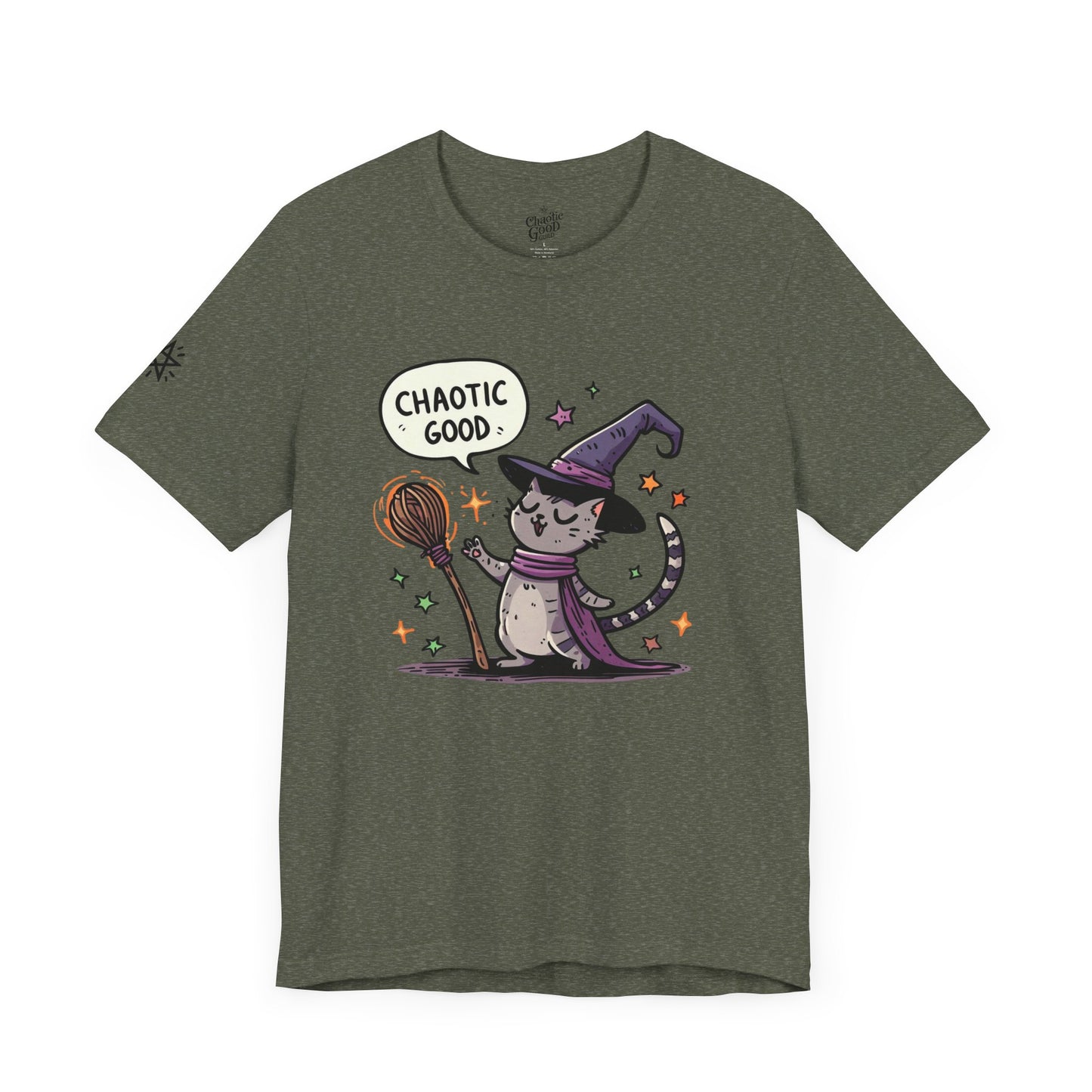 Chaotic Good Witchy Cat Short Sleeve Tee – Embrace Your Magic
