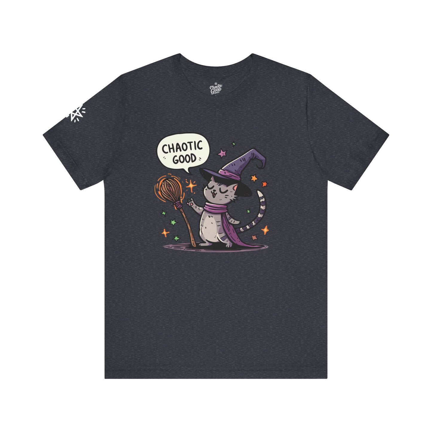 Chaotic Good Witchy Cat Short Sleeve Tee – Embrace Your Magic