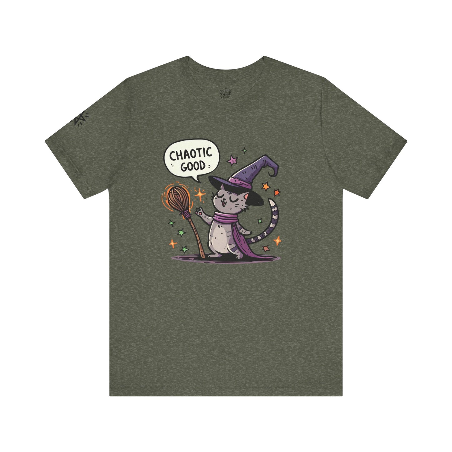 Chaotic Good Witchy Cat Short Sleeve Tee – Embrace Your Magic